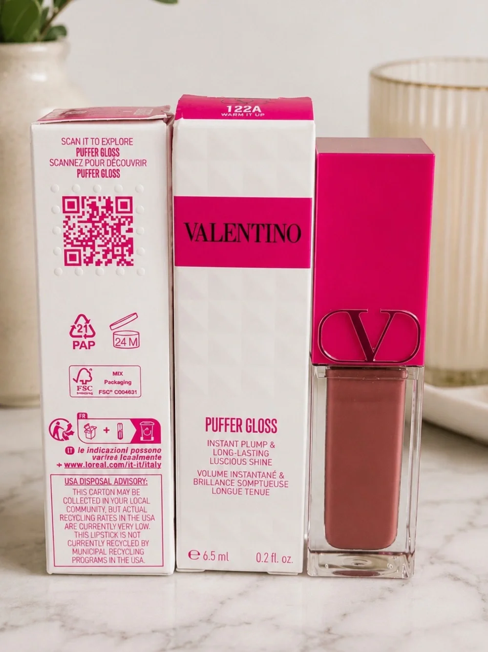 Valentino Puffer Gloss Lip Gloss – Hot Pink Cap with Mauve Shade